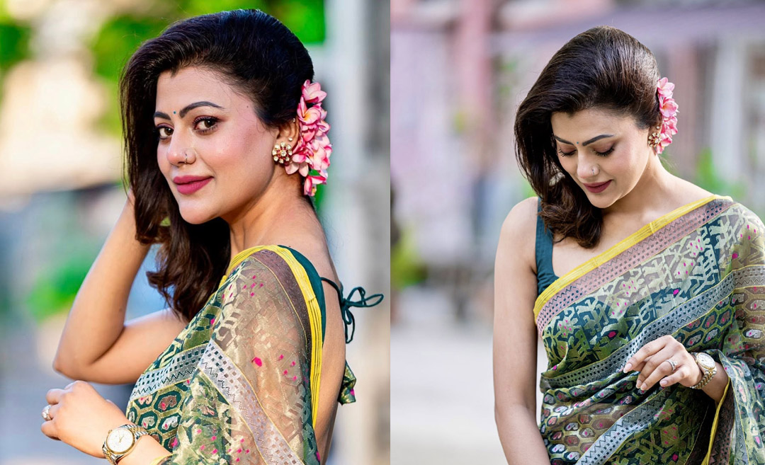 শাড়িতে স্নিগ্ধ তানজিকা আমিন